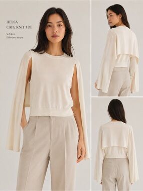 ELSA Cream Cape-Sleeve Knit Top Wool & Cashmere blend size M NEW